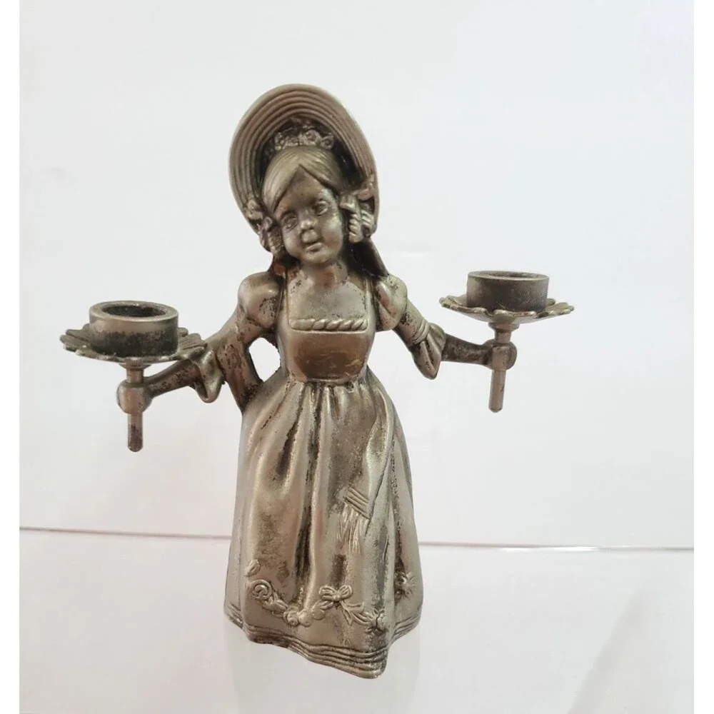 Vintage Hans Christian Andersen Little Match Girl Pewter Candle Holder Snuffer